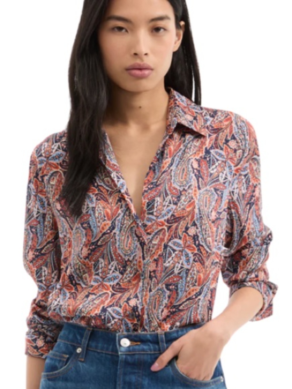 Veronica Beard Amelia Paisley Print Silk Blend Blouse Size 4 Bohemian 70s Style